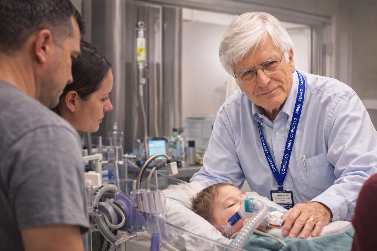 Chaplain Steven St John with a family in the ER